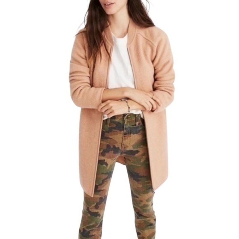 Madewell 100% Wool Bomber Sweater-Jacket in Dusty Pink